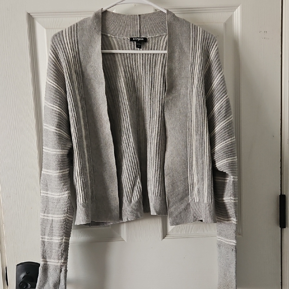 Express Gray Striped Women's Cardigan